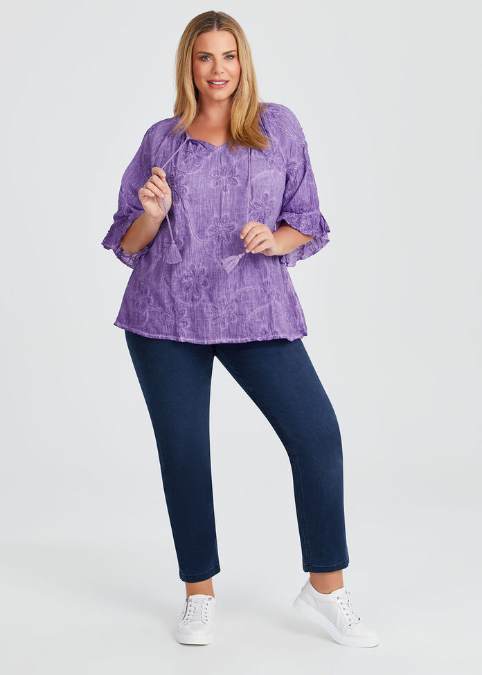 Cotton Pigment Embroidered Top, , hi-res