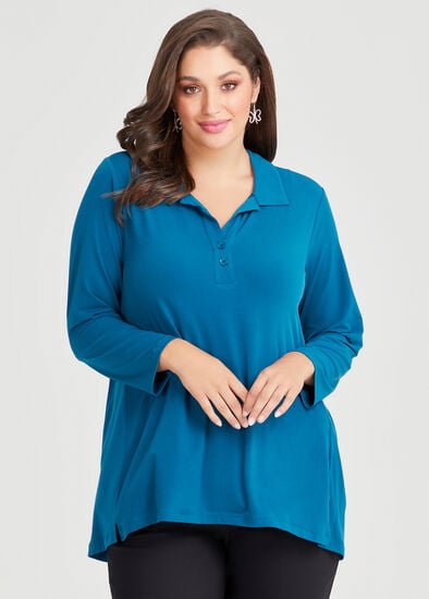 Plus Size Johnny Collar Long Sleeve Top