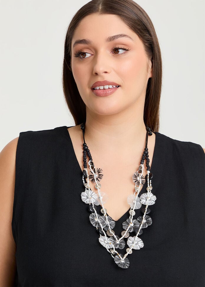 Black & White Flower Necklace, , hi-res