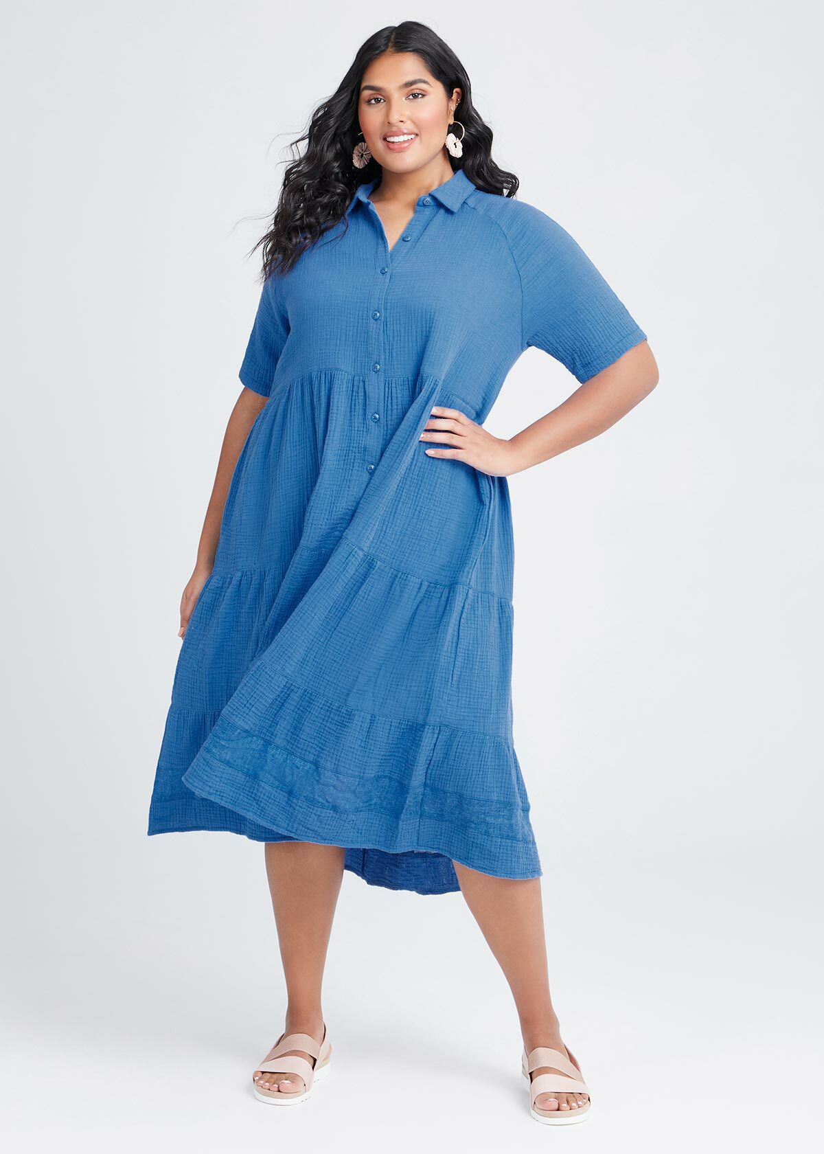Shop Cotton Coastal Tier Shirt Dress in 