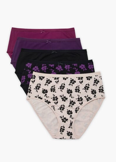Plus Size 5 Pack Cotton Floral Briefs