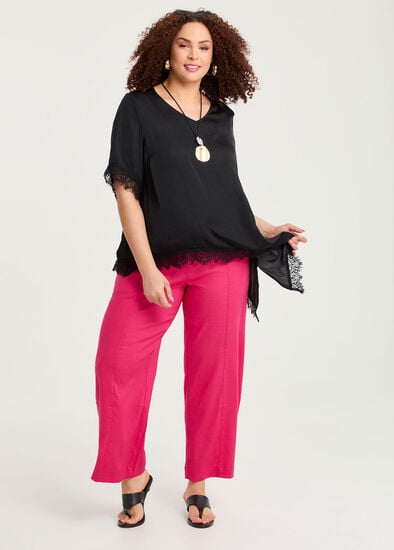 Plus Size Stretch Linen Relaxed Wide Leg Pant