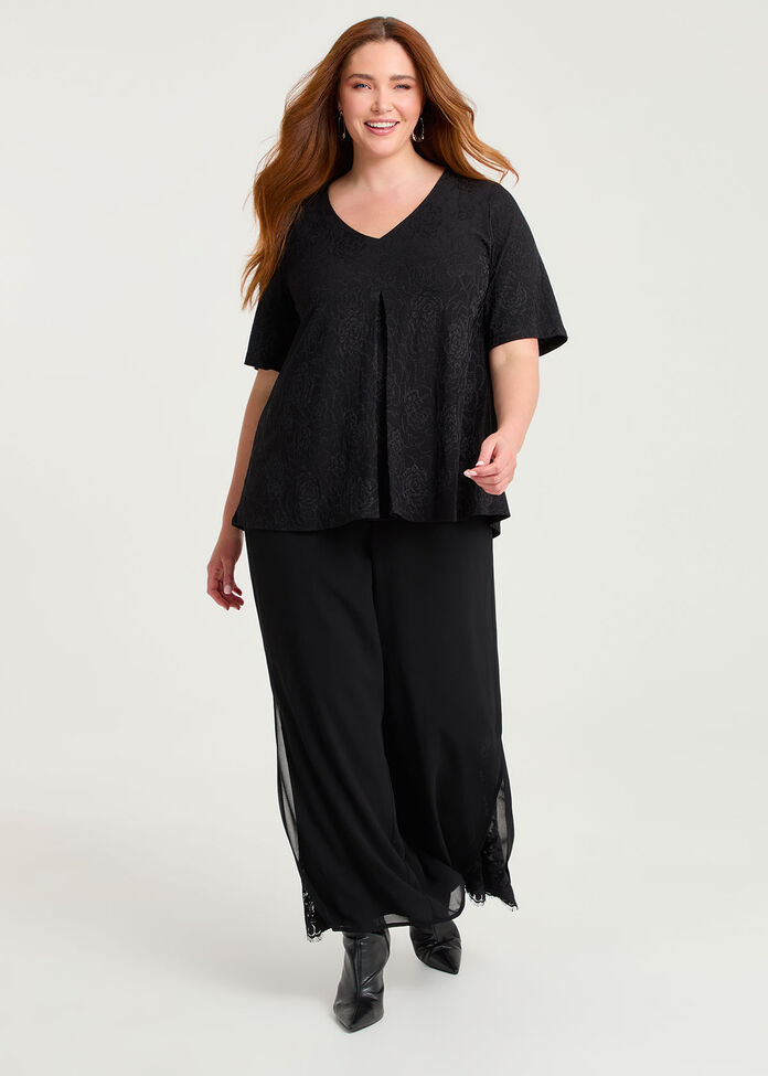 Floral Jacquard Event Top, BLACK, hi-res
