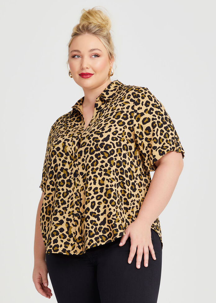 Plus Size Natural Animal Print Shirt Leopard Print Taking Shape NZ