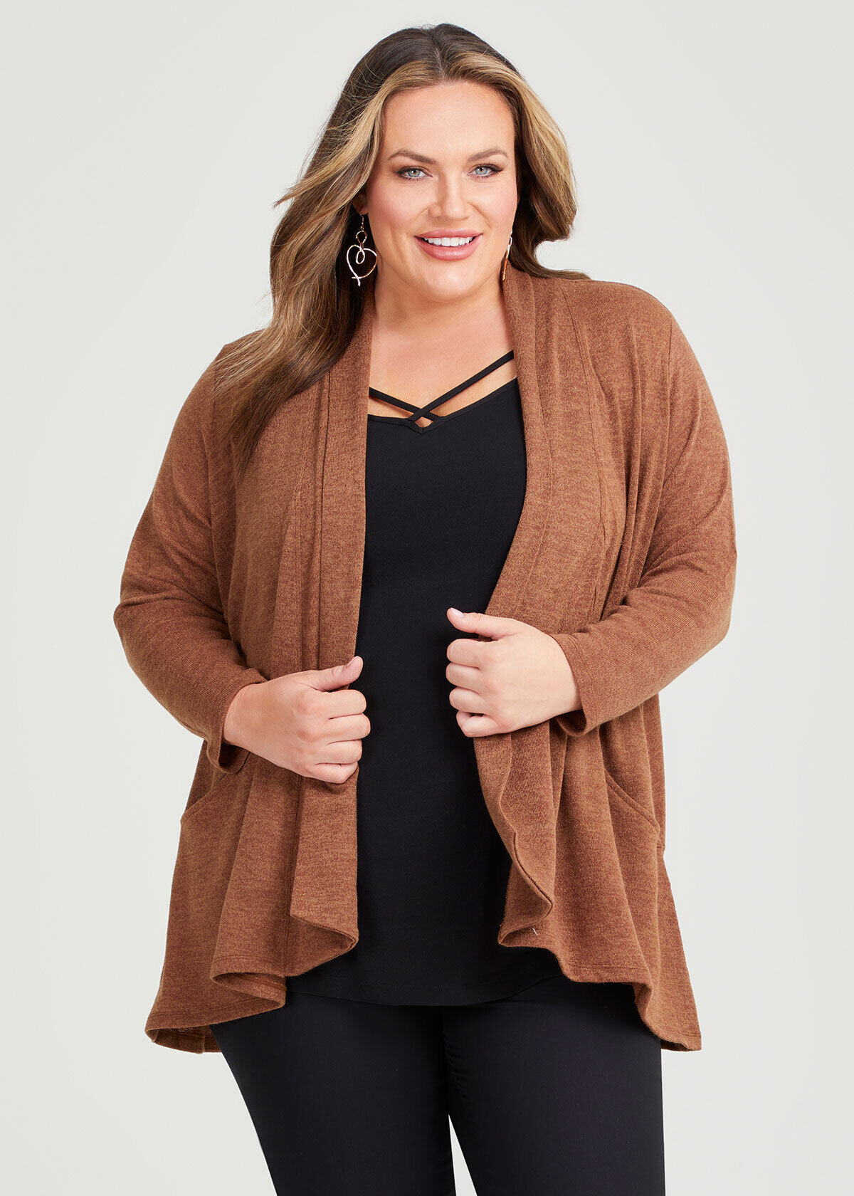 Shop Plus Size Shawl Collar Snug Cardigan in Brown Taking Shape DE