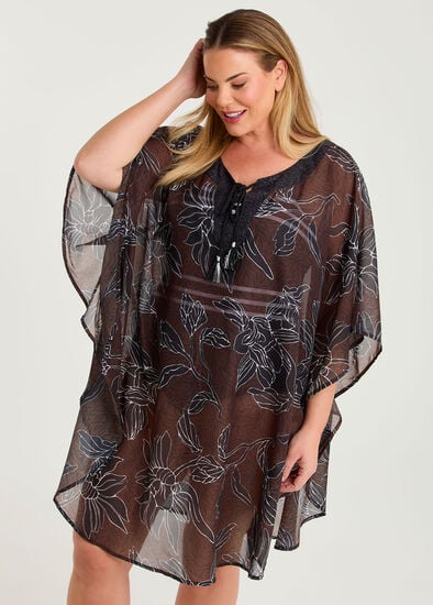 Plus Size Natural Print Swim Poncho