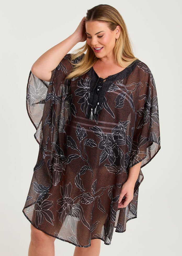 Natural Print Swim Poncho, , hi-res