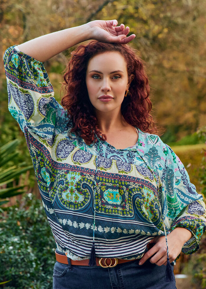 Natural Paisley Aztec Top, , hi-res