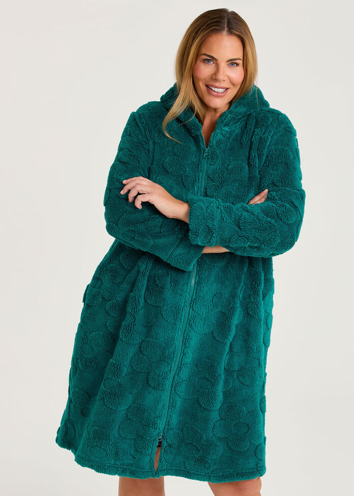 Jacquard Hooded Dressing Gown, , hi-res