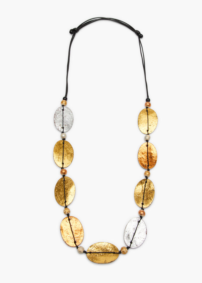 Long Metallic Oval Necklace, , hi-res