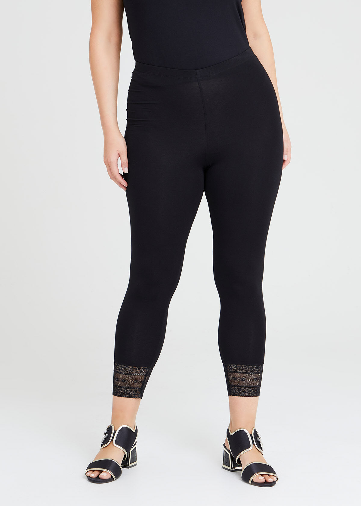 Shop Plus Size Bamboo Roselle Lace Trim Legging in White Sizes