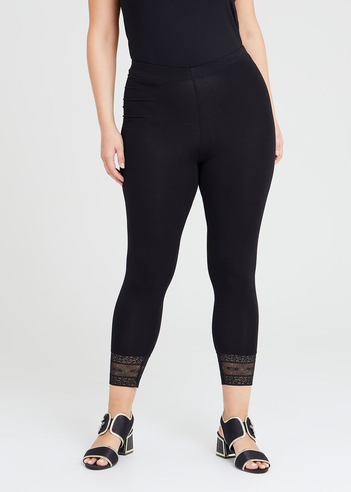 Shop Plus Size Bamboo Roselle Lace Trim Legging in Black, Sizes 12-30