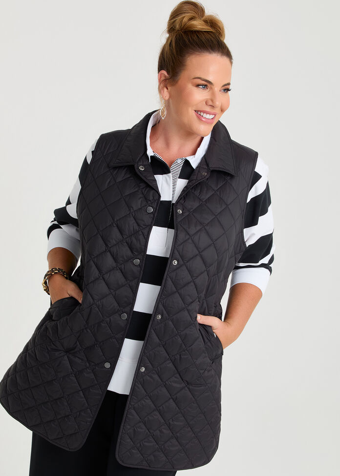 Quilted Collared Vest, , hi-res
