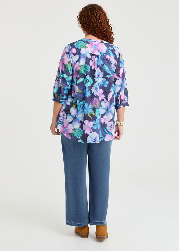 Cotton Painted Floral Top, , hi-res