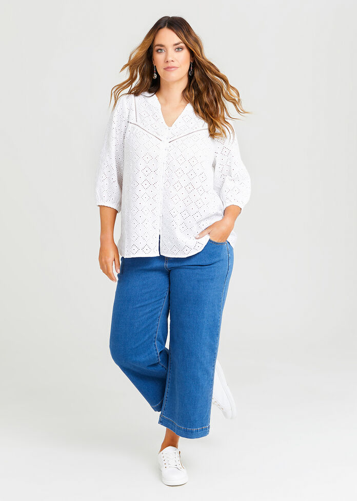 Shop Plus Size Cotton Broderie Ruffle Top in White | Sizes 12-30 ...