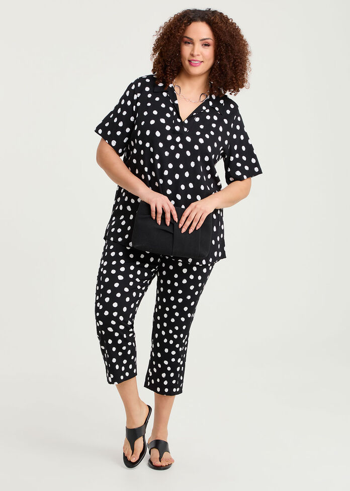 Natural Polka Dot Collar Top, , hi-res