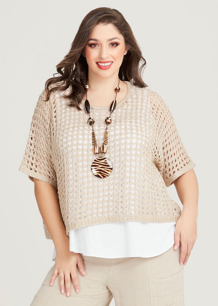 Sparkle Open Knit Over Top, , hi-res