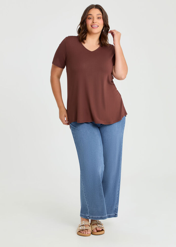  Bamboo Base V Neck Short Sleeve Top, , hi-res