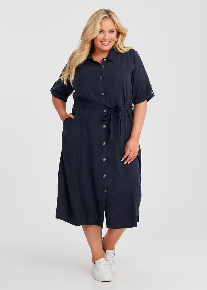 Lyocell Button Through Dress, , hi-res