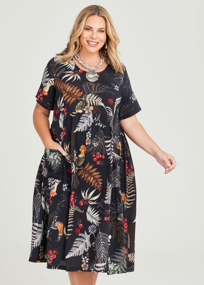 Shop Plus Size Natural Toucan Print Dress in Multi | Sizes 12-30 ...
