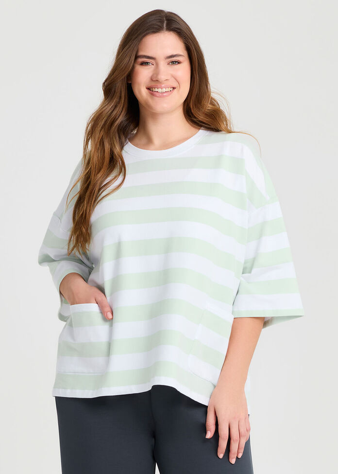 Cotton Stripe Pocket Sweatshirt, , hi-res