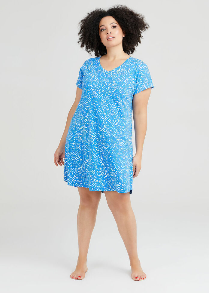 Cotton V-neck Cuff Nightie, , hi-res
