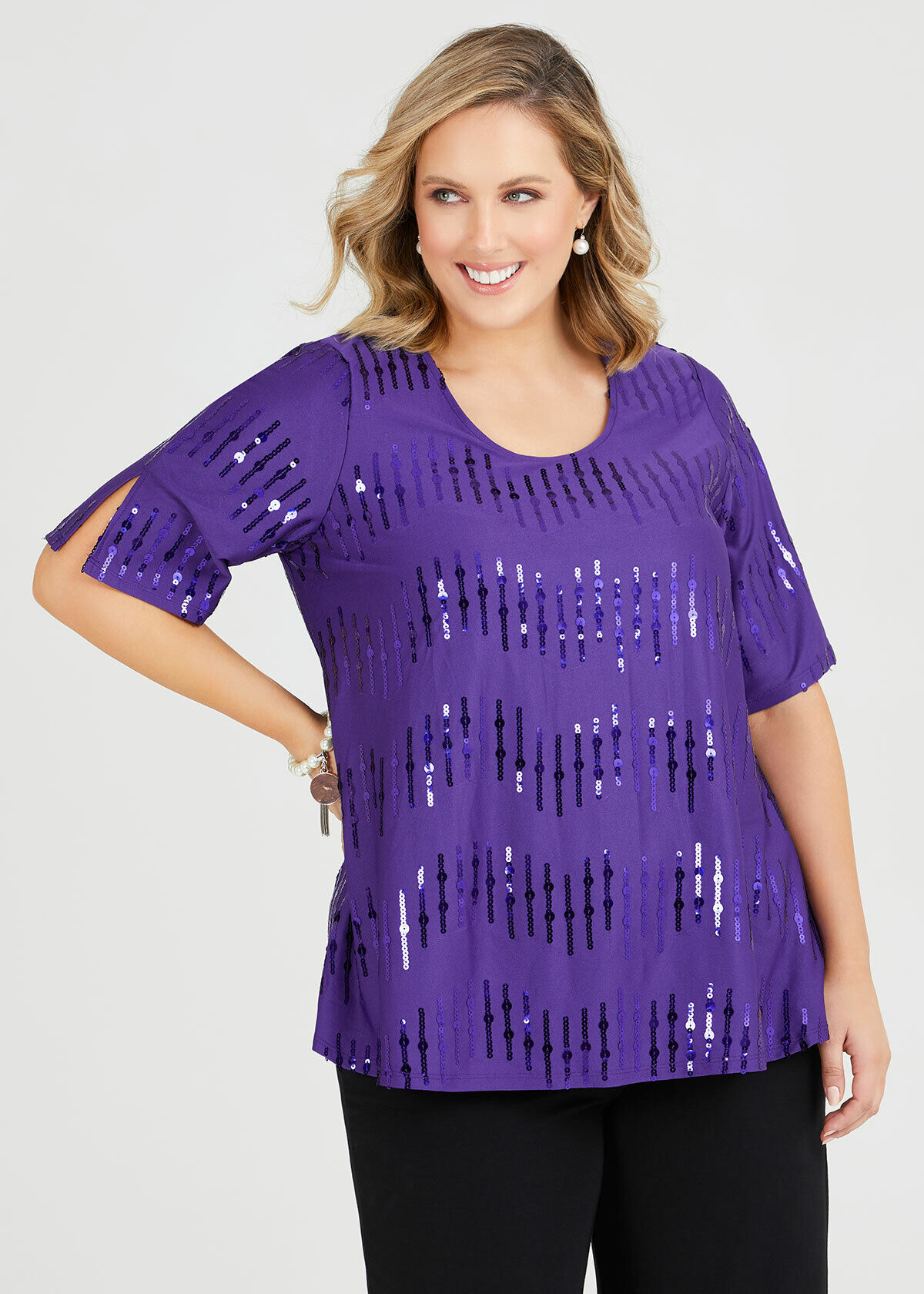 Purple sequin top plus size clearance