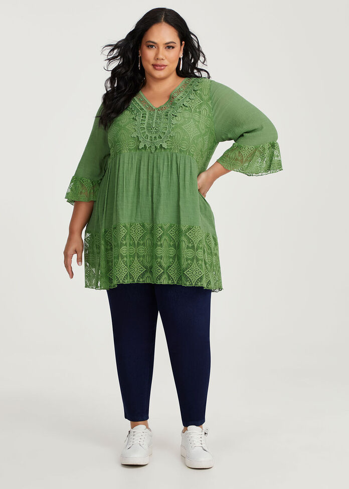 Lace Trim V-neck Tunic, , hi-res