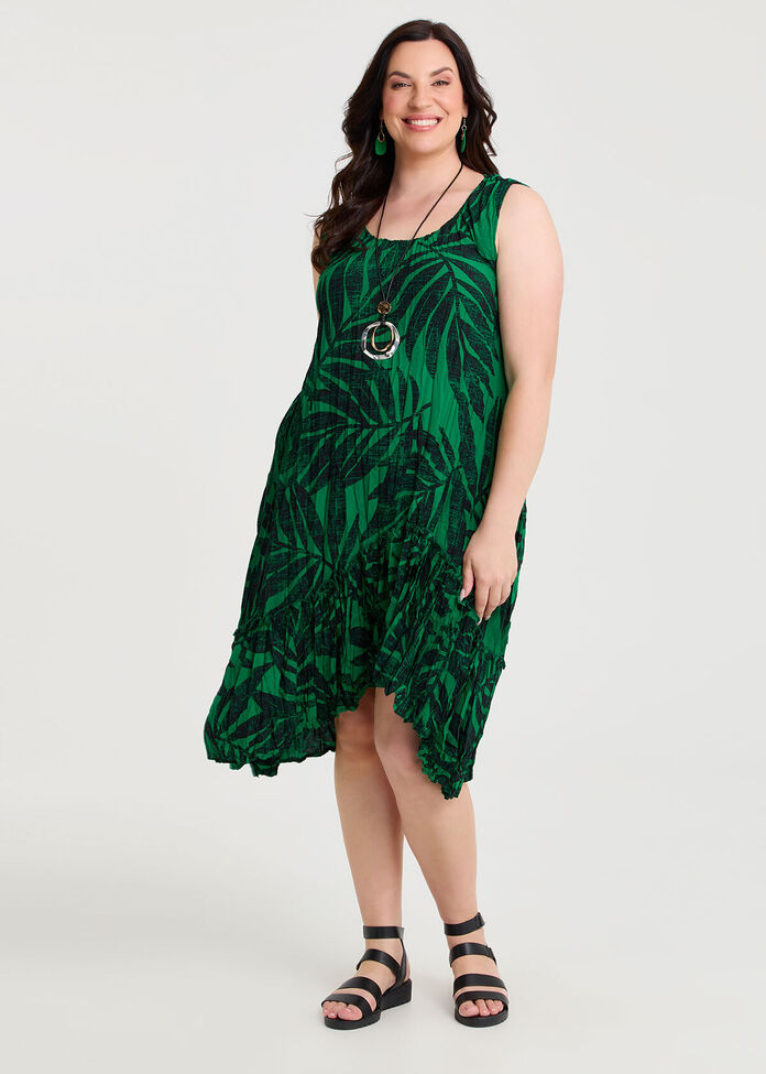 Palm Print Plisse Tunic Dress, , hi-res