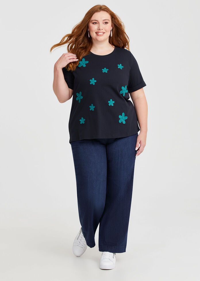 Cotton Crochet Flower T-shirt, , hi-res