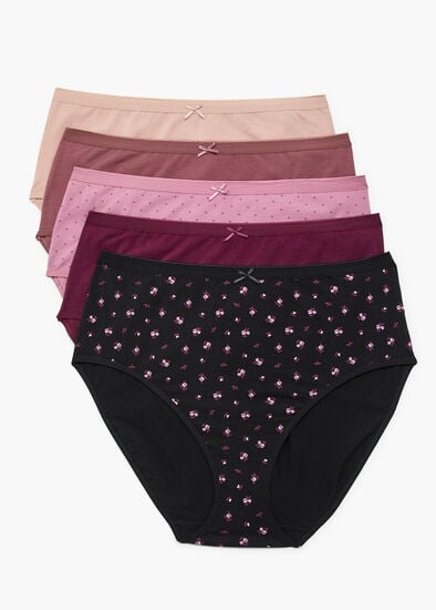 Plus Size 5 Pack Cotton Neutral Floral Briefs