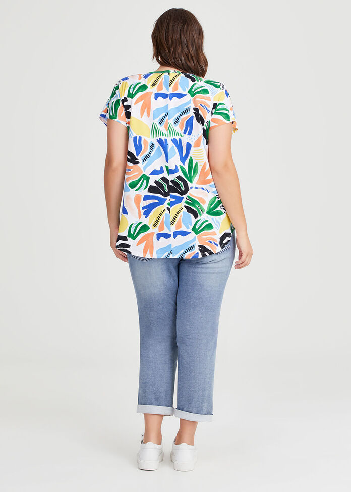 Women's T-Shirt Green Leaf Print Cotton Half Sleeve Plus Size