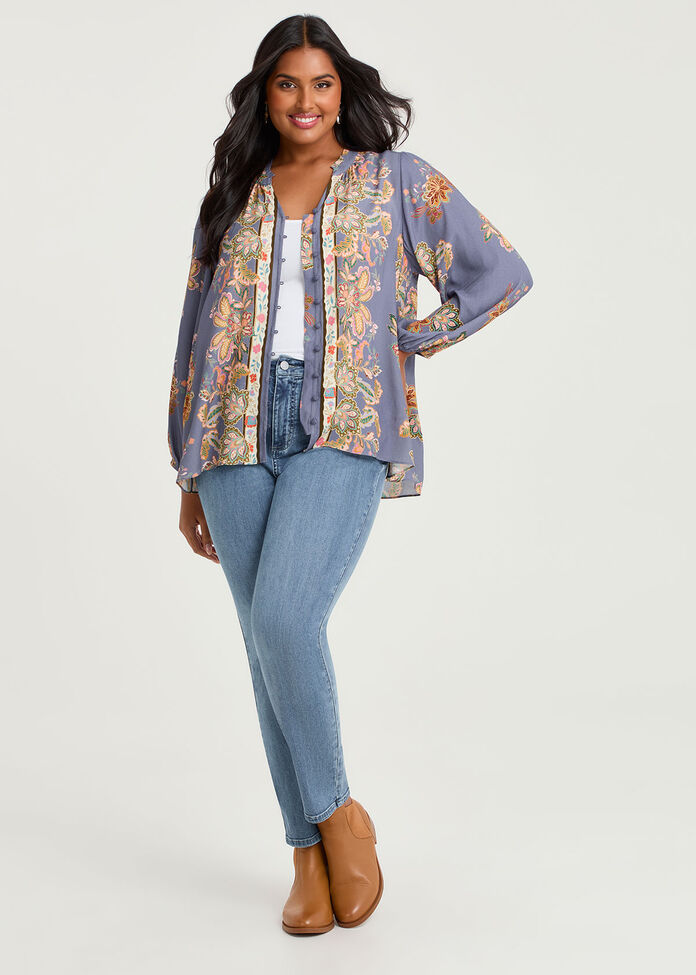 Natural Jacobean Scarf Print Top, , hi-res