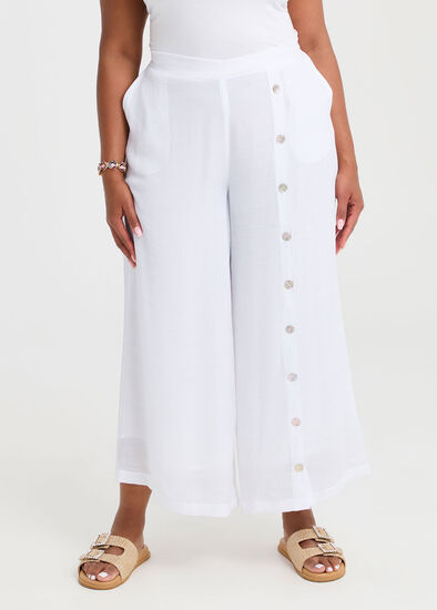 Plus Size Natural Buttoned Wide Leg Pant