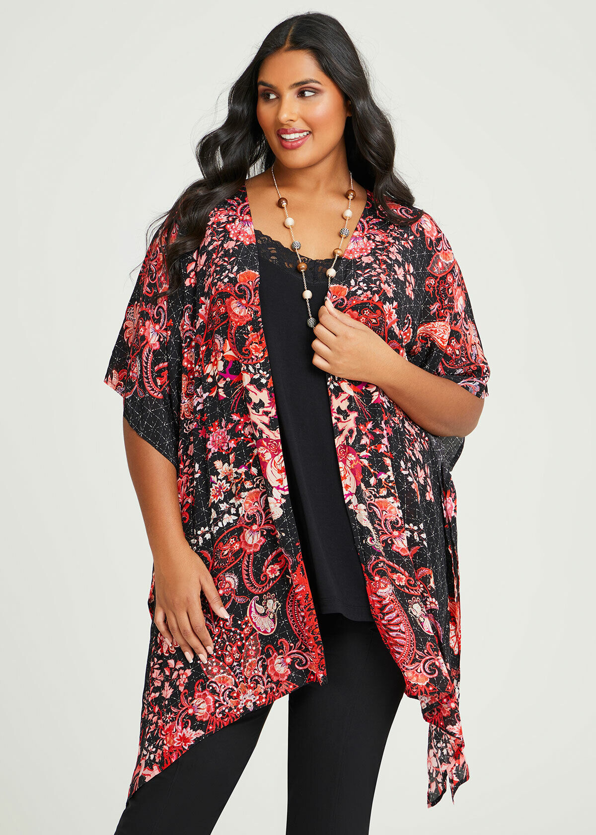 Red floral kimono best sale cardigan