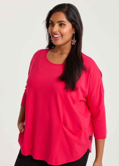 Plus Size Pima Cotton Traveller 3/4 Slv Top