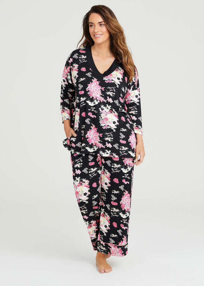 Bamboo Oriental V-neck Pyjama Top, , hi-res