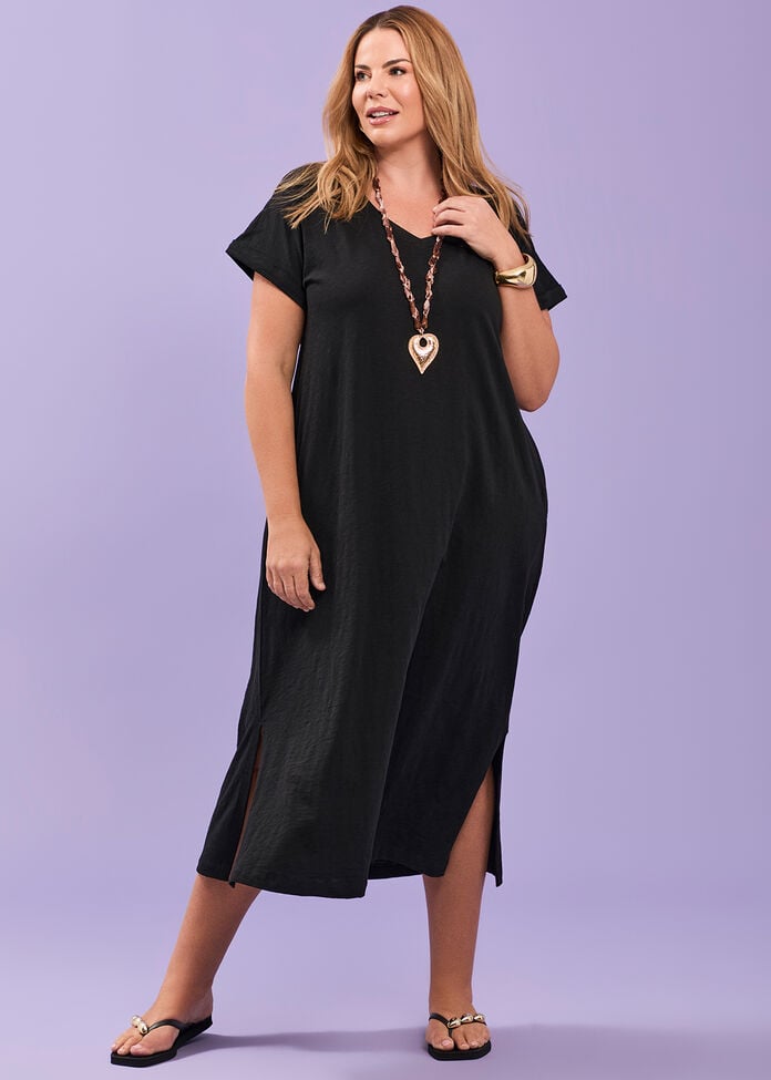 Cotton V-neck Maxi Dress, , hi-res