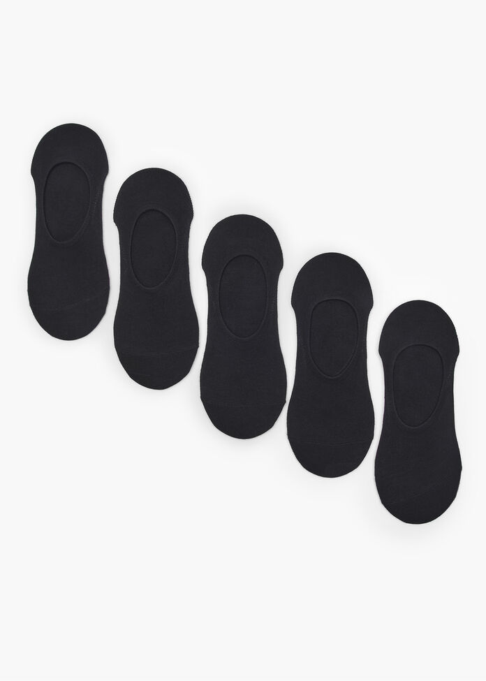 5 Pack Black Bamboo No Show Socks, , hi-res