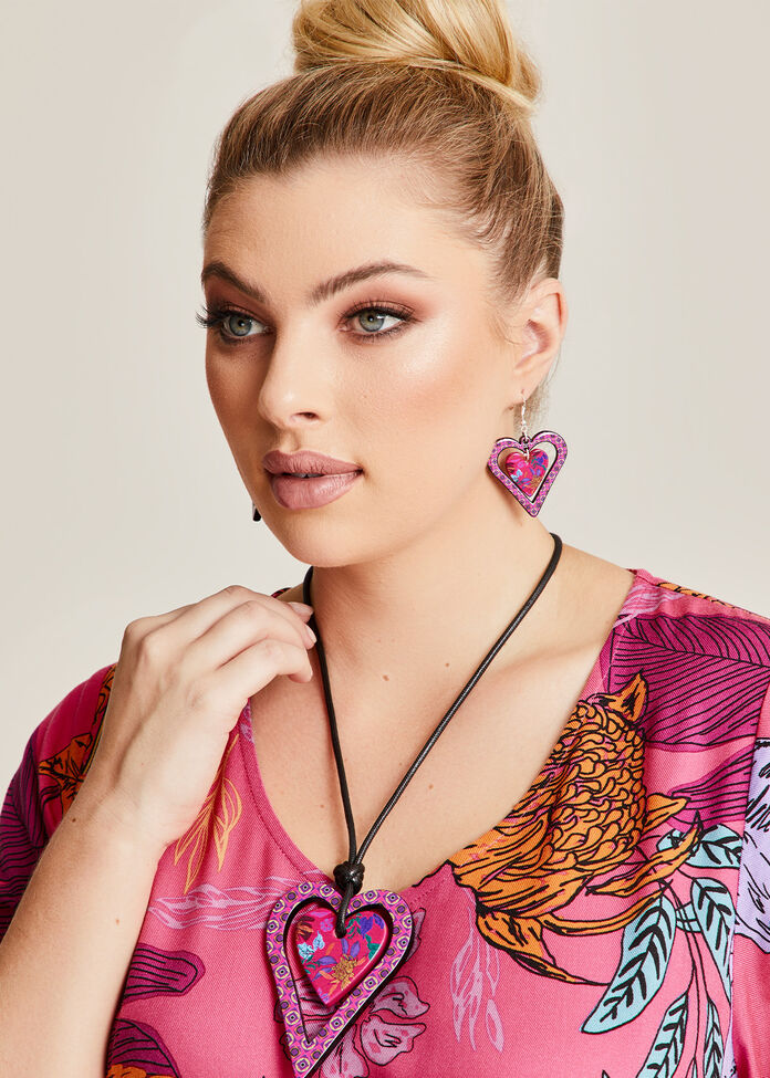 Shop Plus Size Printed Hearts Necklace in Red | Taking Shape AU