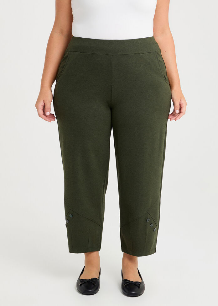 Petite Button Bamboo Ponte Pant, OLIVE, hi-res