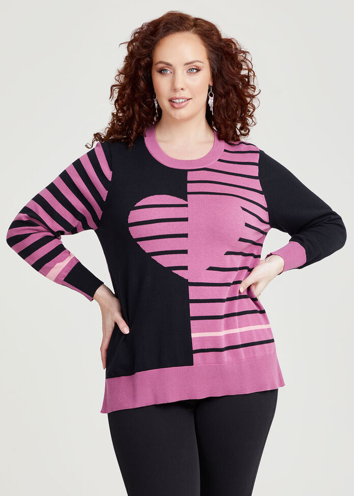 Shop Plus Size Cotton Heart Stripe Jumper, Red Taking Shape AU