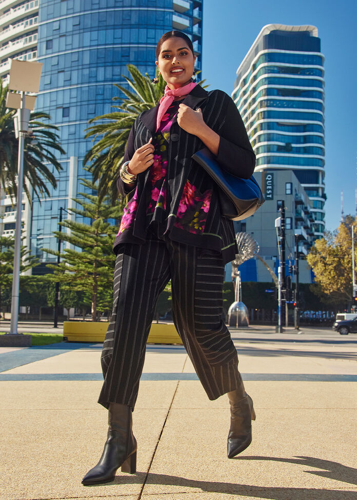 Petite Ponte Pinstripe Lantern Pant, , hi-res