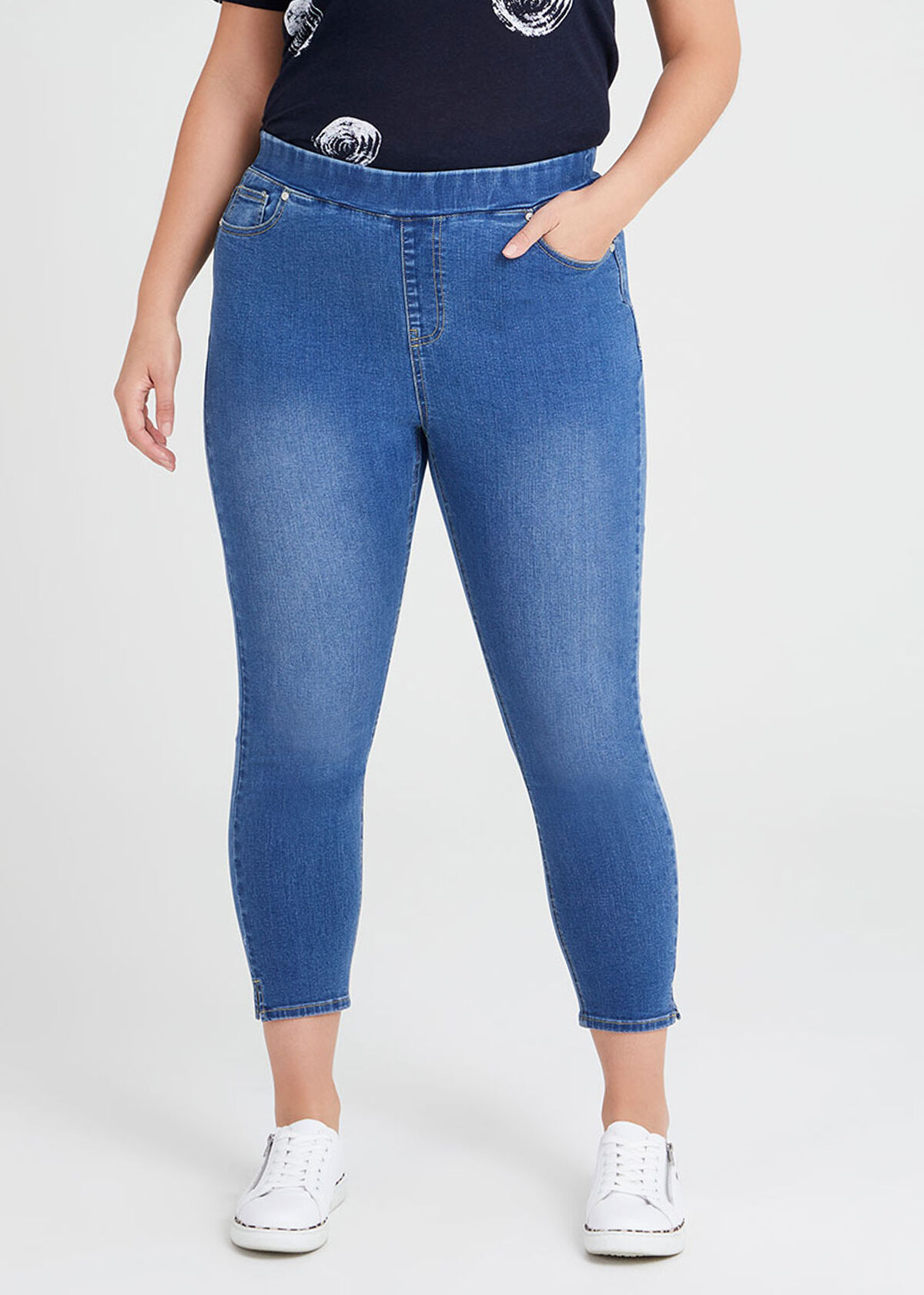 Shop Plus Size Organic 7 8 Pull On Denim Jean in Blue Taking