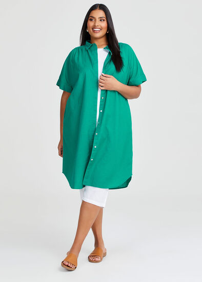 Plus Size Cotton Linen Shirt Dress
