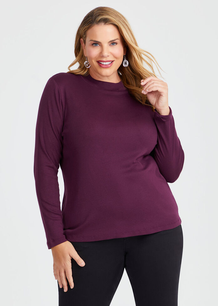 Pima Cotton Blend Mock Neck Top, , hi-res