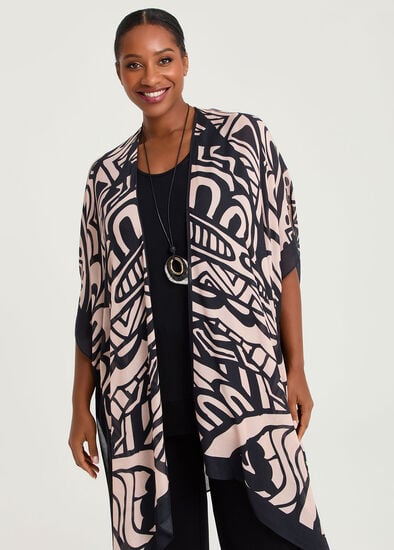 Plus Size Abstract Print Cape Kimono
