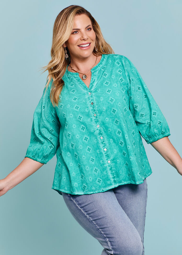 Cotton Floral Broderie Top, , hi-res