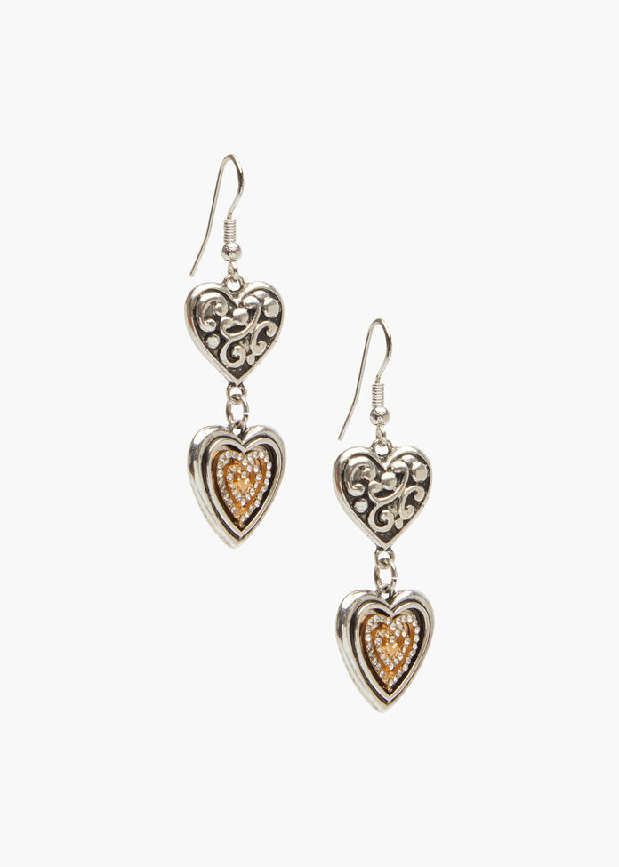 Heart Charm Double Heart Earrings, , hi-res