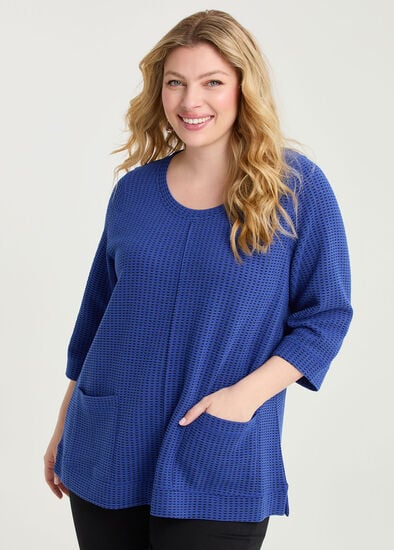 Plus Size Ticking Rib Pocket Detail Top